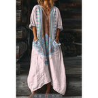 Women's Vintage Floral Print Pocket V-neck Dress