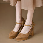 Women's Buckle Hollowed Sandals Stiletto Heel Pointed-toe Frosted