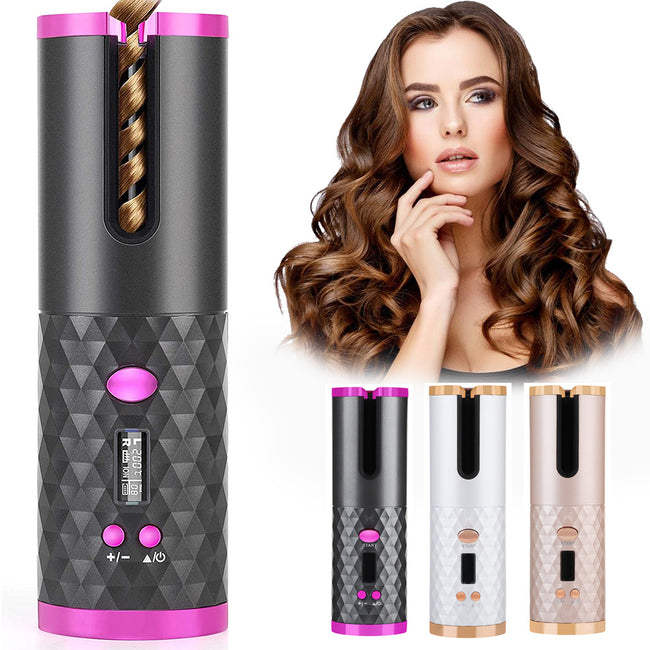 Rechargeable Automatic Hair Curler Women Portable Hair Curling Iron LCD Display Ceramic Curly Rotating Curling Wave Styer Hover Image