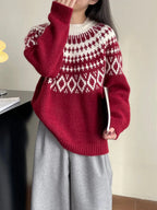 New Round Neck Loose Slimming Christmas Style Knitwear Top