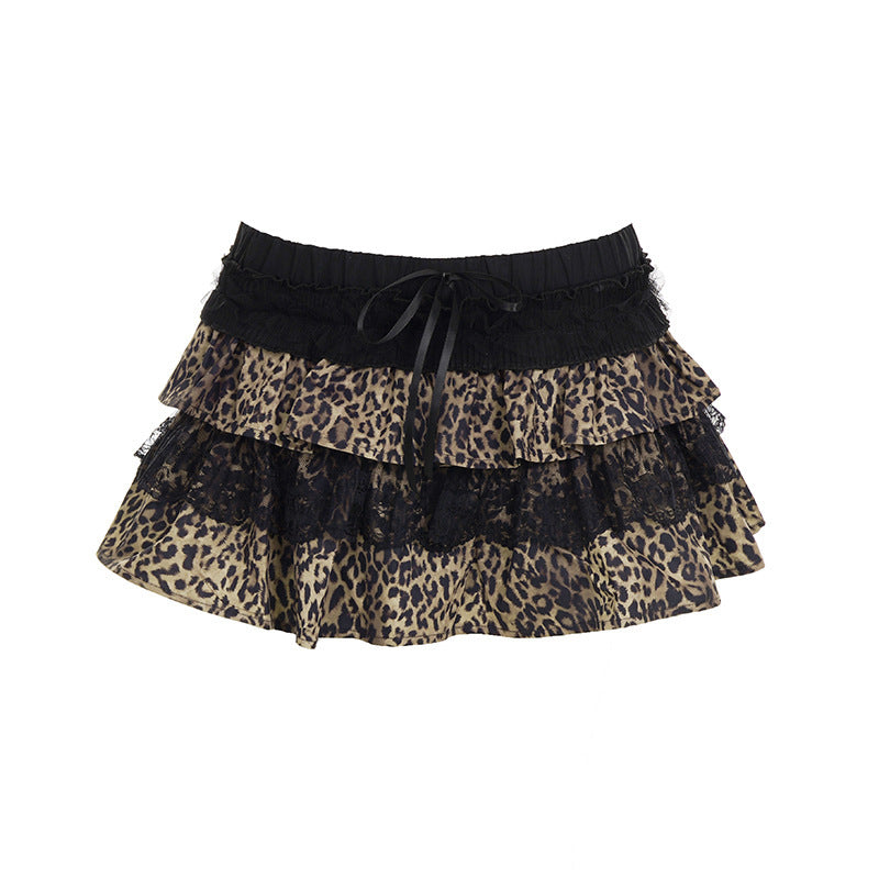 Dark Asian Punk Lace Stitching Bow Skirt