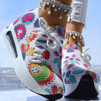 Women's Random Print Side Lace-Up Elastic Sport Shoes, Comfortable Slip-On Sneakers For Women, Casual Daily Wear Footwear