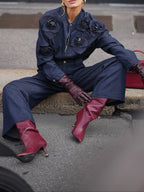 3D Floral Embellishments Shirt & High-Waisted Jeans Denim Set