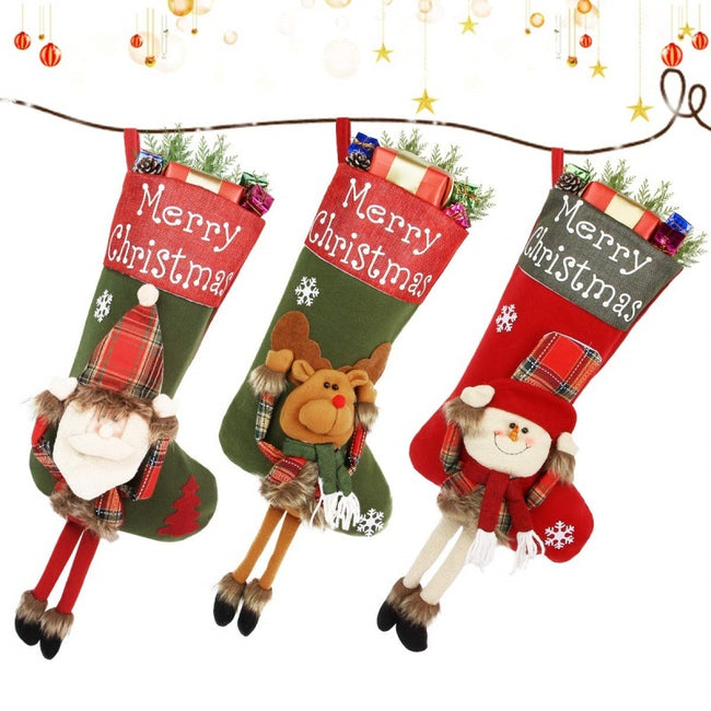 2024 New Year Xmas Big Stockings Set Decorations Christmas 3D Plush Big Sock Christmas Tree Pendant Decorating Supplies Main Image