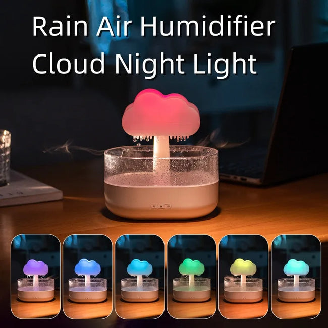 Rain Cloud Night Light Humidifier With Raining Water Drop Sound And 7 Color Led Light Essential Oil Diffuser Aromatherapy Hover Image