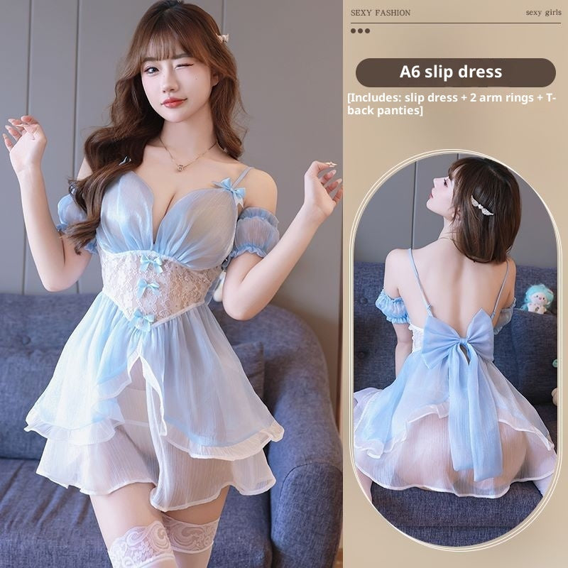 Deep V Waist-tight See-through Pearlescent Soft Yarn Cute Uniform