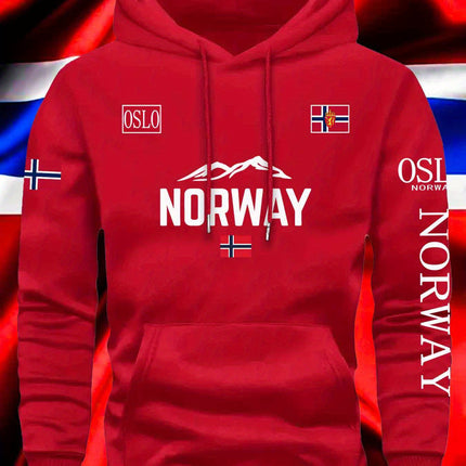 Unisex Autumn Winter Norway Flag Text Graphic Hoodie Black