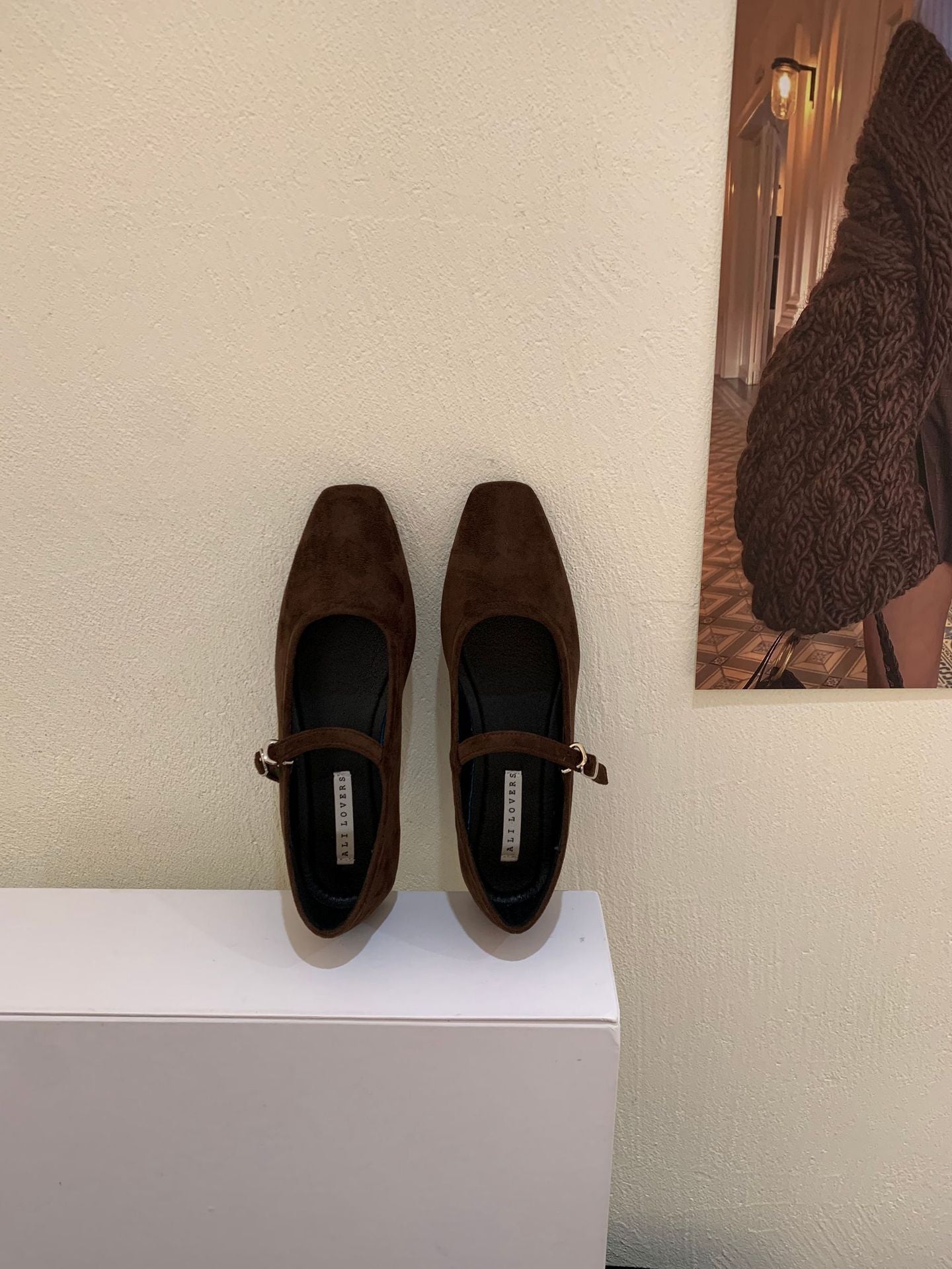 Vintage Suede Black Leather Flat Shoes Women's Buckle Comfortable Soft Bottom