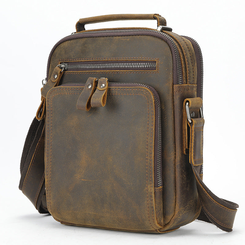 Genuine Leather Shoulder Messenger Bag Vintage Crazy Horse