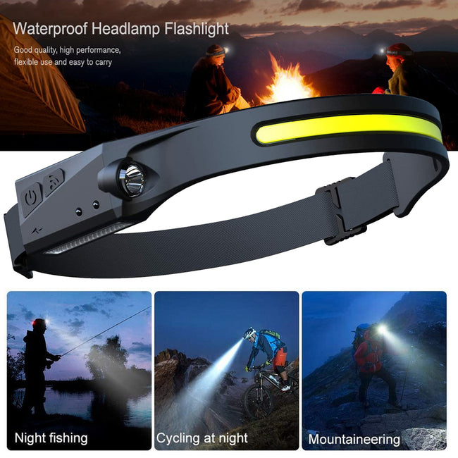 COB LED Induction Riding Headlamp Flashlight USB Rechargeable Waterproof Camping Headlight With All Perspectives Hunting Light Main Image