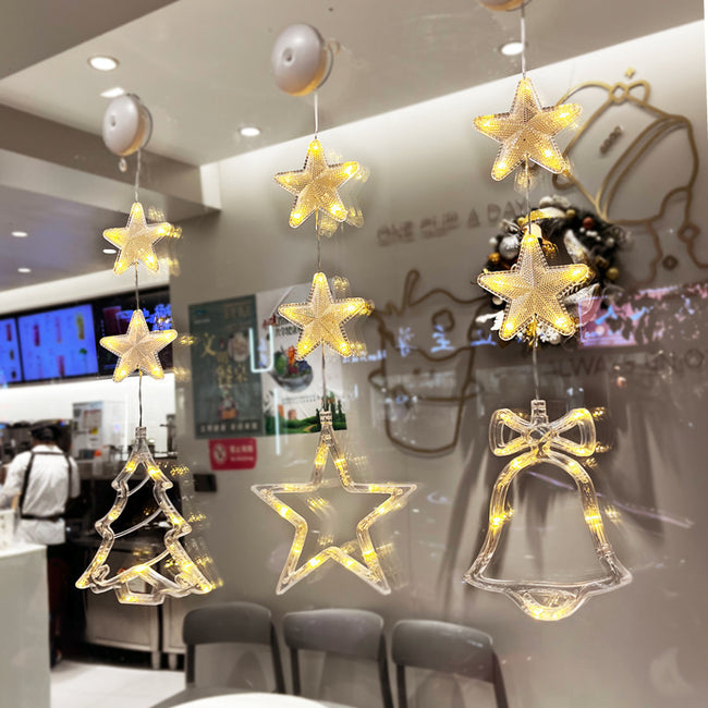 Christmas 3pcs LED Light Star Xmas Tree Hanging Sucker Lamp Window Ornaments Decoration For Home Xmas Navidad New Year Decor Christmas Decorations Hover Image