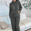 Medium Grey Fuzzy Drawstring Hoodie Lounge Pants 2pcs Set