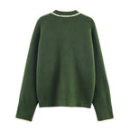 Women's Contrast Color Trim Knitted Coat