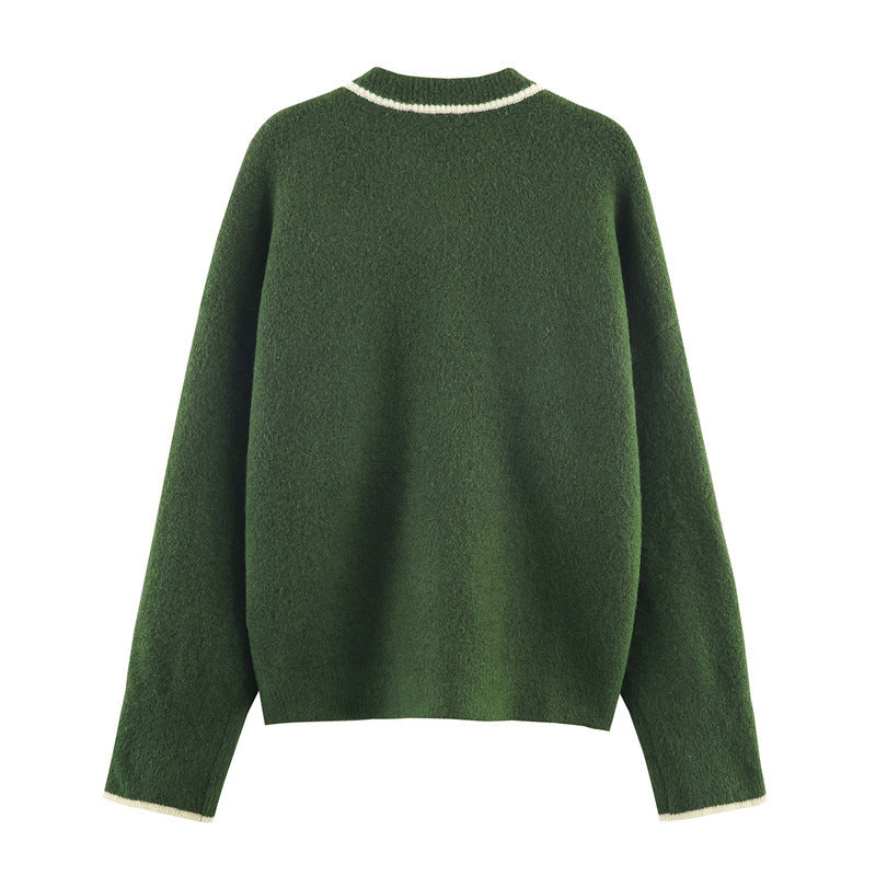 Women's Contrast Color Trim Knitted Coat