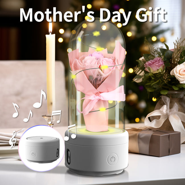 Creative 2 In 1 Bouquet LED Light And Bluetooth-compatible Speaker Mother's Day Gift Rose Luminous Night Light Ornament In Glass Cover Hover Image