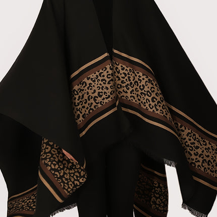 Leopard Print Shawl All Seasons Faux Sheepskin V Neck Drape