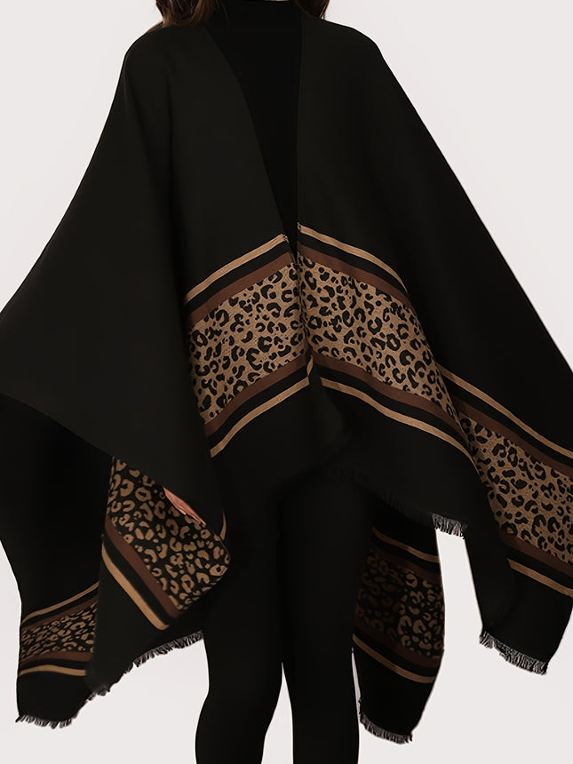 Leopard Print Shawl All Seasons Faux Sheepskin V Neck Drape