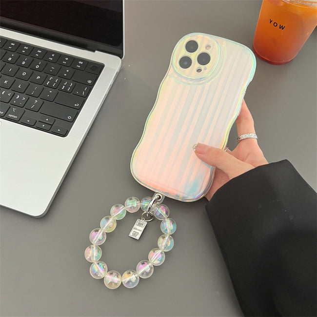 Laser Wave Silicone Phone Case Gradient Laser Stripes Bracelet Case For 14 13 12 11 Pro Max Plus Bead Chain Hover Image
