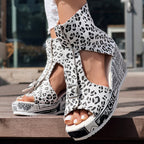 Round Toe Fish Mouth Leopard Print Casual High Heel Wedge Shoes - Anklet Not Included