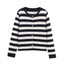 Black And White Striped Knitted Cardigan For Women