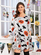 Halloween Christmas Holiday Color Casual Printed T-shirt Dress