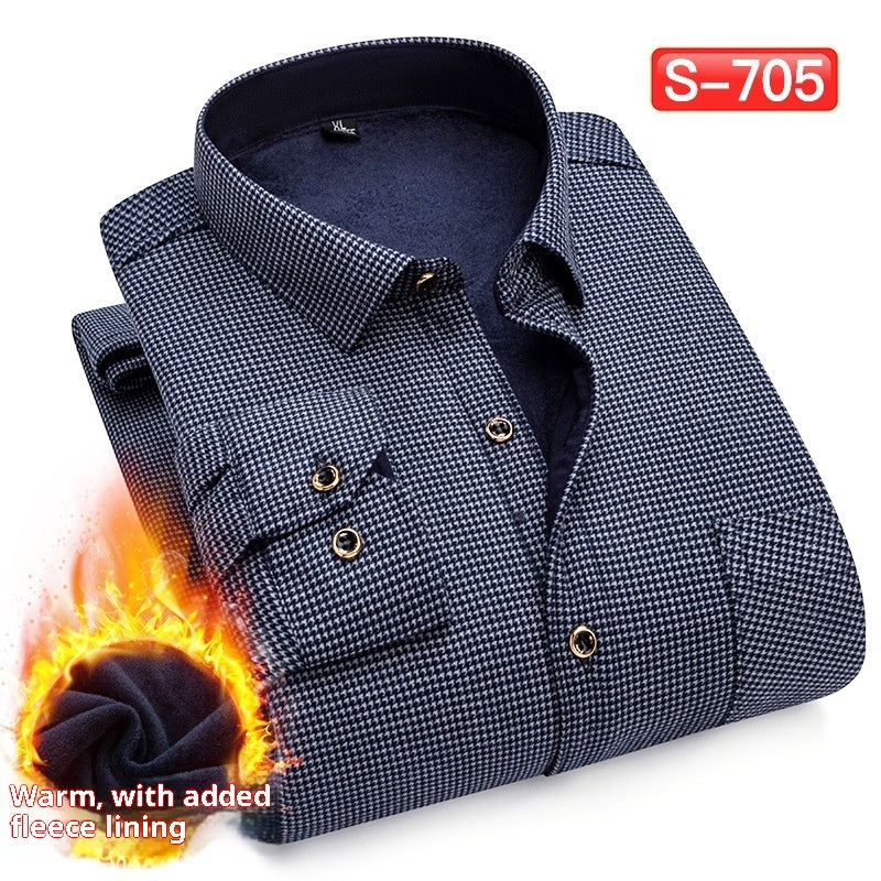 Autumn And Winter Warm Shirt Men's Long Sleeve Middle-aged Fleece Lined Padded Shirt
