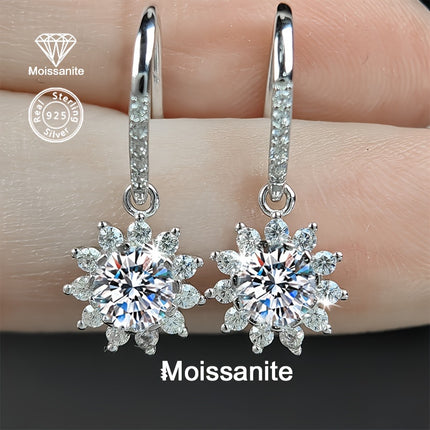 925 Silver 1 Carat White Moissanite Sunflower Earrings Gift