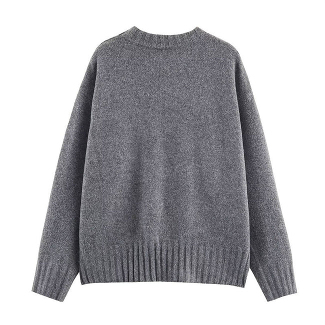 Women's solid color fashionable simple and versatile ribbed knit sweater Main Image