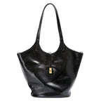 Niche Premium Black Large Capacity Leather One-shoulder Bucket Bag