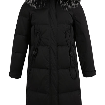 Womens Mid Length Casual Parka With Faux Fur Hood Pockets