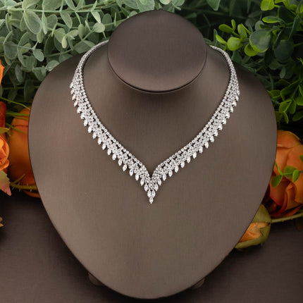 Cubic Zirconia V Neck Horse Eye Pendant Jewelry Set