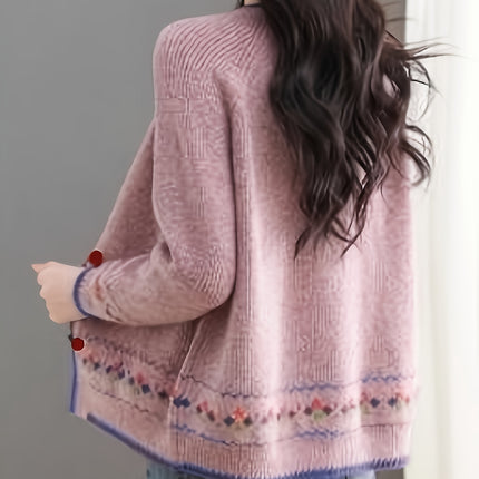 Women's Elegant Chinese Inspired Loose Fit V Neck Cardigan