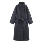 Women's Stand Collar Belt Overcoat Coat