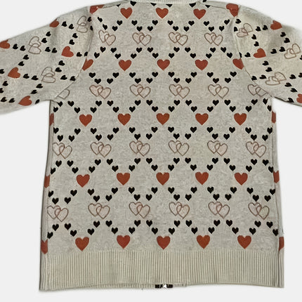 Women's Cardigan Sweater Brown Heart Zip Up Fall Winter