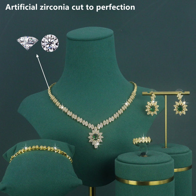 18K Gold Plated Luxury Geometric Bridal Necklace Zirconia