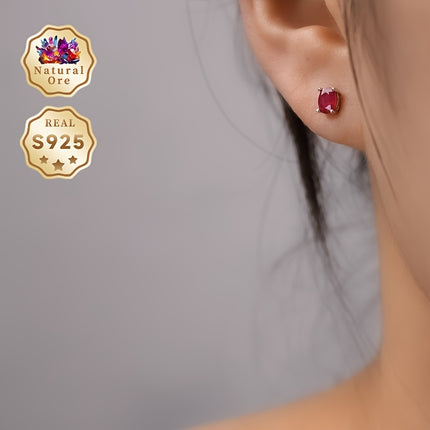 Gift Box Set S925 Silver Red Gemstone Stud Earrings