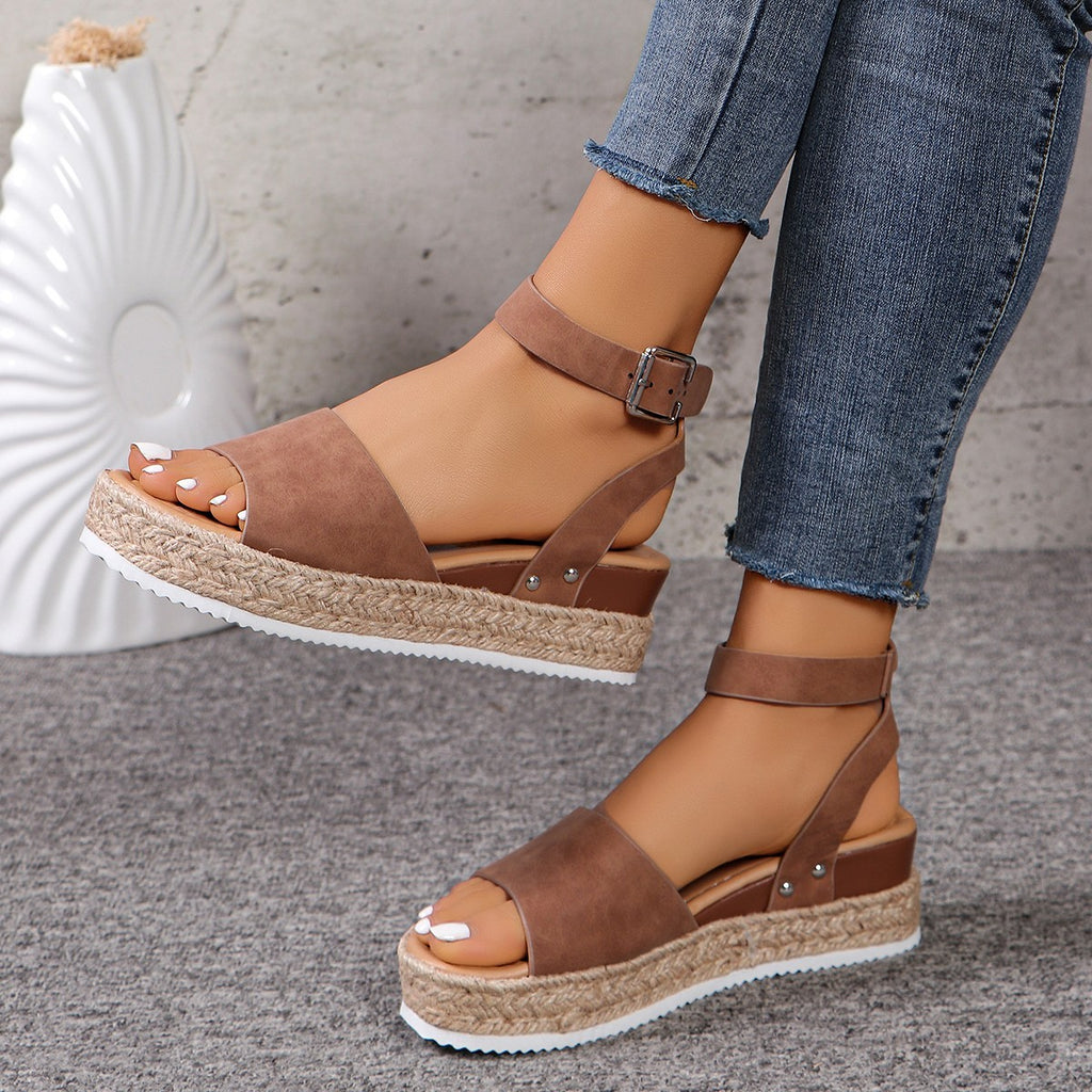 Women's Hemp Rope Wedge Peep Toe Sandals