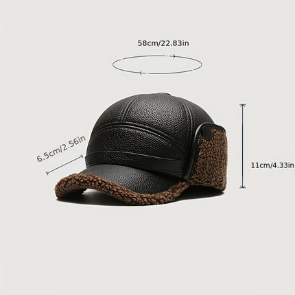 Men's Winter Warm Fleece Hat With Synthetic Leather Buckle