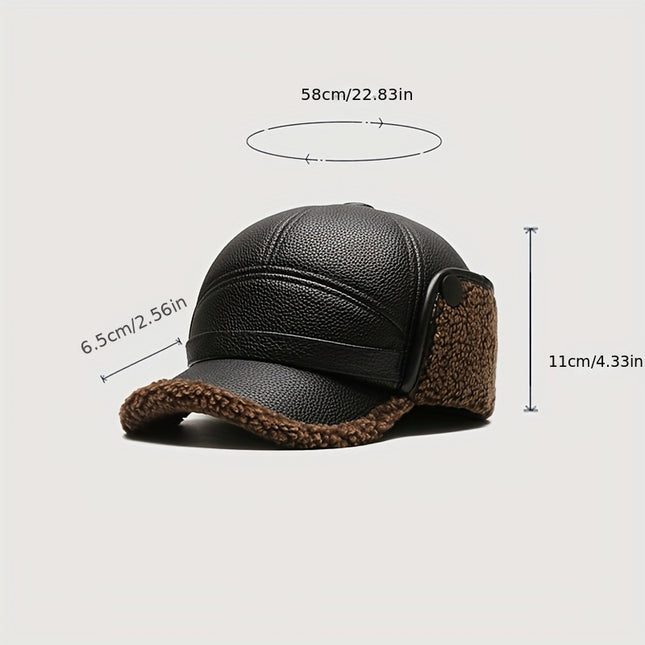 Men's Winter Warm Fleece Hat With Synthetic Leather Buckle