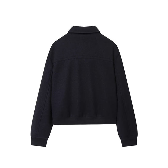 Women's Navy Blue Turn-down Collar Coat Main Image