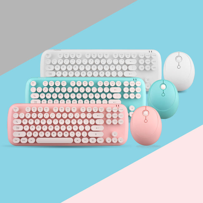 Wireless Keyboard And Mouse Set Girls Color Retro Hover Image