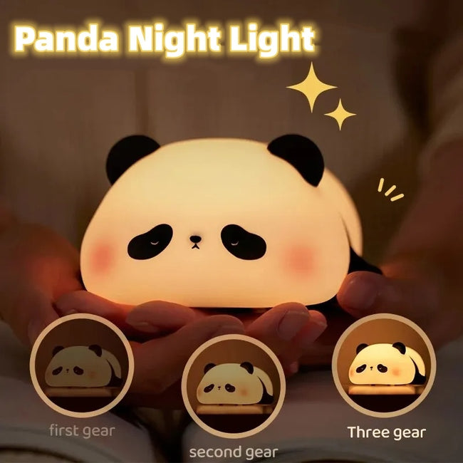 Panda Night Lights For Kids Cute Animal Silicone Timing Rechargeable Lamp Cartoon Panda Bedroom Decoration Kids Boys Girls Gift Hover Image