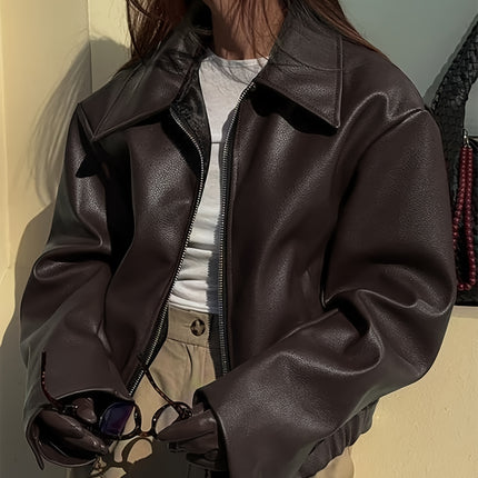 Stylish Casual Retro Motorcycle PU Leather Jacket for Women