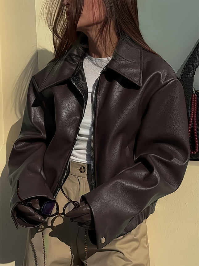 Stylish Casual Retro Motorcycle PU Leather Jacket for Women