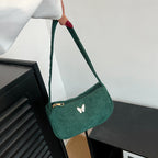 Solid Color Corduroy Butterfly Large Capacity Shoulder Bag