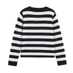 Black And White Striped Knitted Cardigan For Women