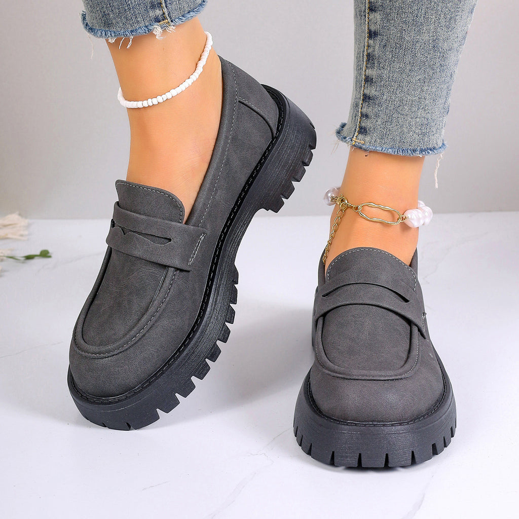 New Chunky Heel Platform British Style Leather Shoes Women