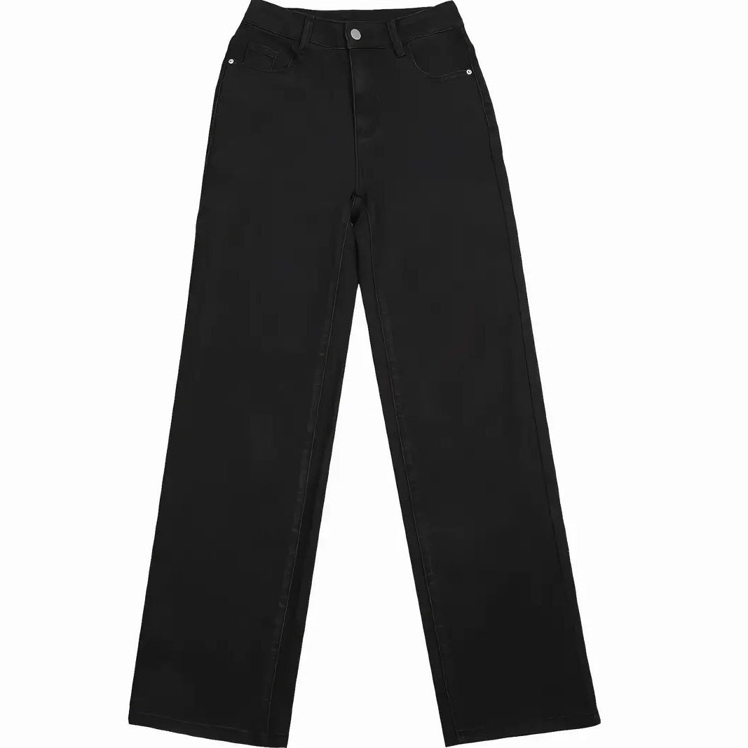 Black Wash Straight Stretch Casual Trousers