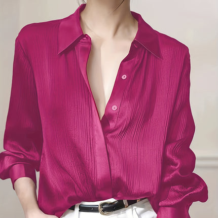 Elegant Women Black Satin Shirt Polyester Long Sleeve