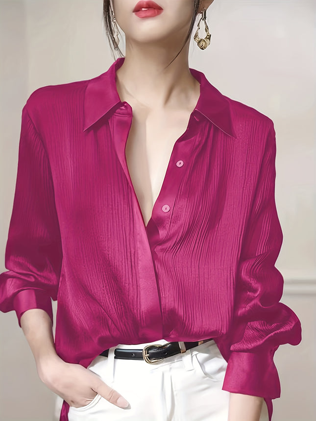 Elegant Women Black Satin Shirt Polyester Long Sleeve